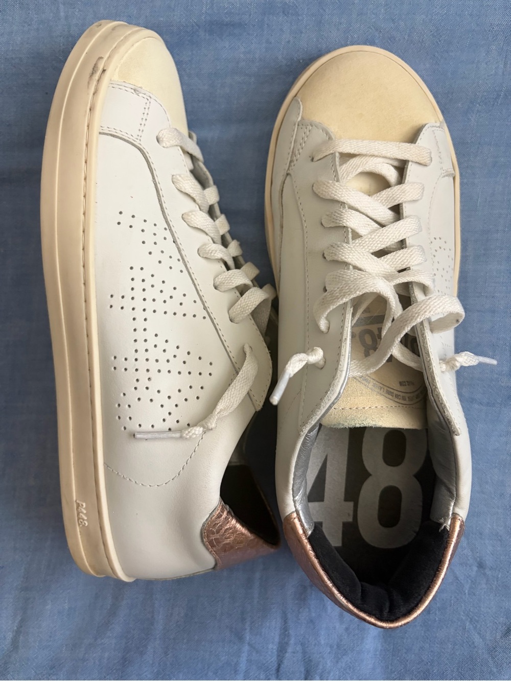 P448 Women's Low-Top Sneakers in Cream with Rose Gold Heel Accent